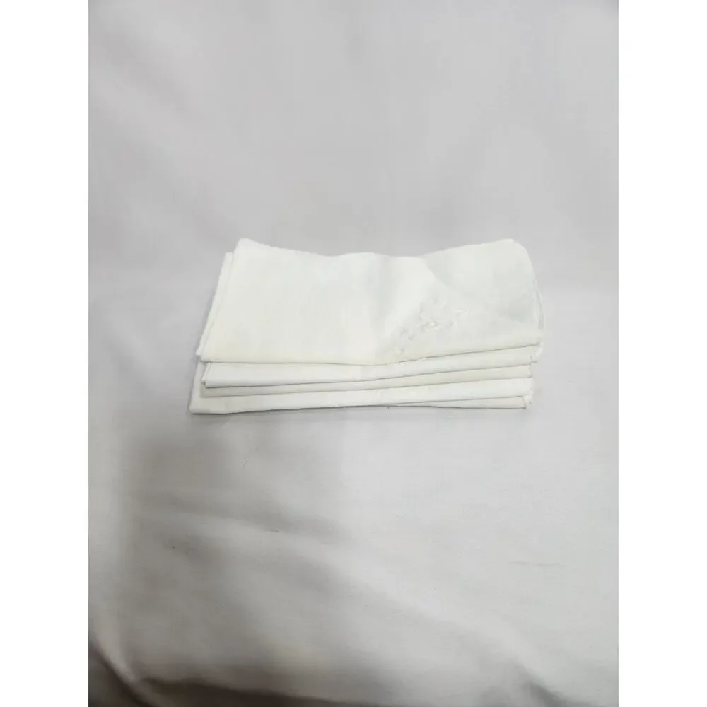Vintage Set of 6 White Linen Dinner Napkins Embroidered Floral Monogram Wedding